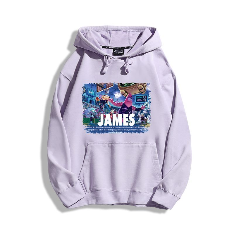 海綿寶寶聯名詹姆斯2024秋冬新款親子情侶裝薄絨款連帽衛衣