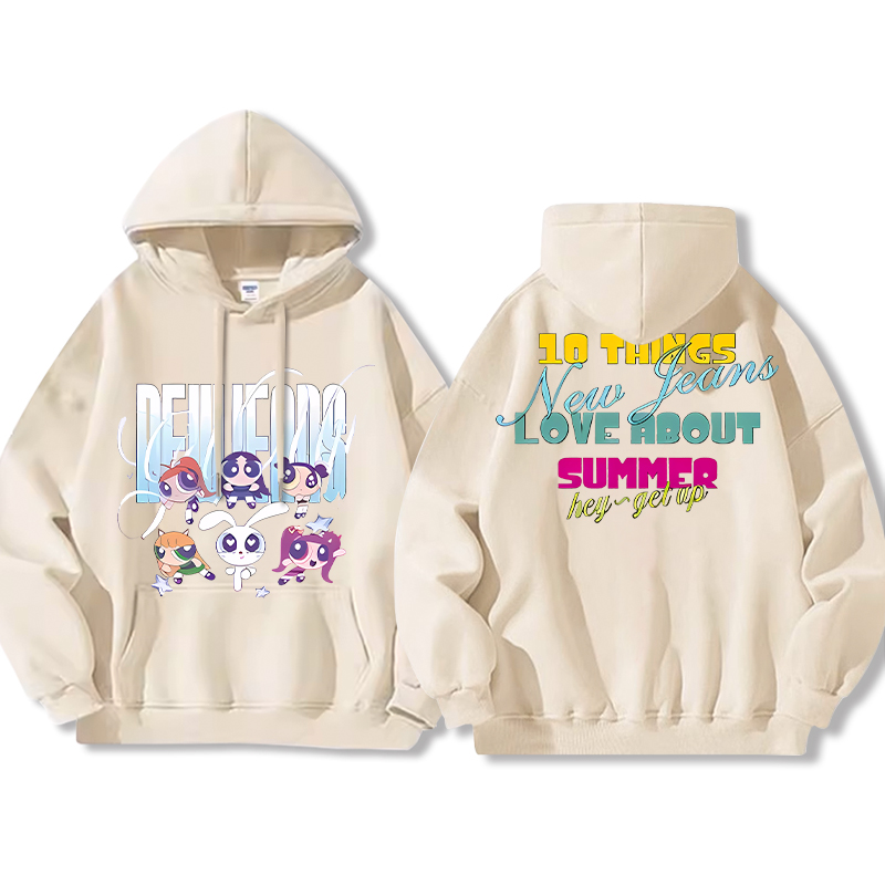 Haerin鯨妹聯名飛天小女警衛衣女衛衣2024秋冬新款親子情侶裝薄絨款連帽衛衣