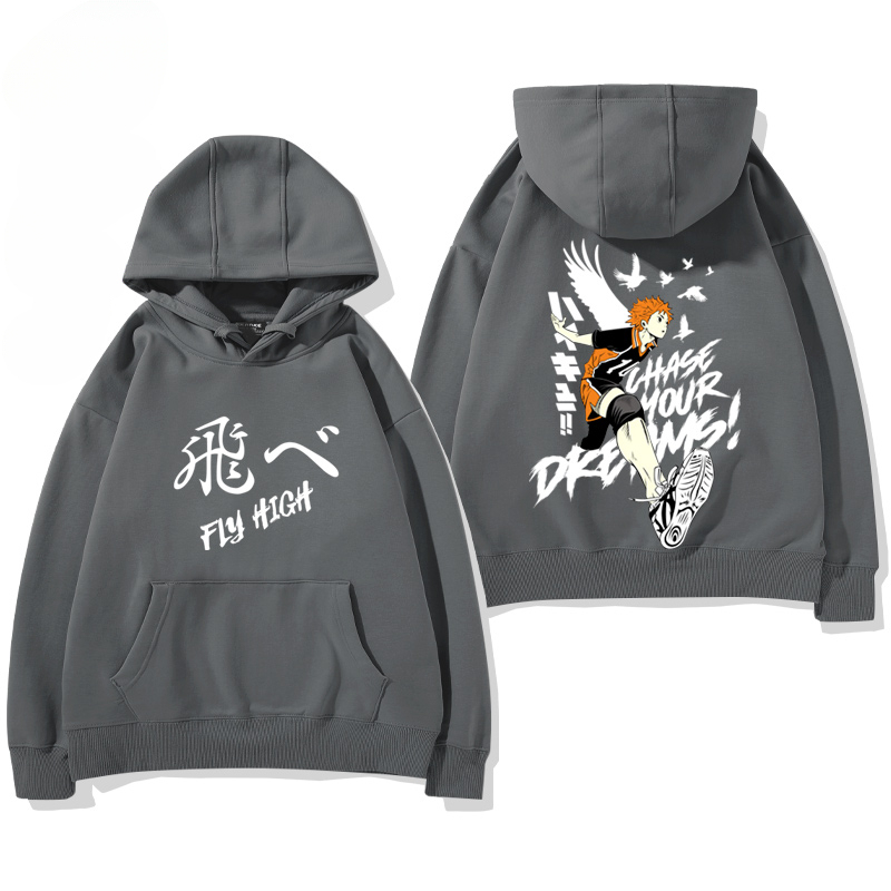 排球少年聯名衛衣2024秋冬新款親子情侶裝薄絨款連帽衛衣