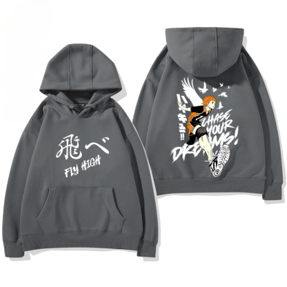 排球少年聯名衛衣2024秋冬新款親子情侶裝薄絨款連帽衛衣