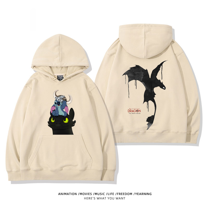 馴龍高手聯名史迪仔 2024秋冬新款親子情侶裝薄絨款連帽衛衣