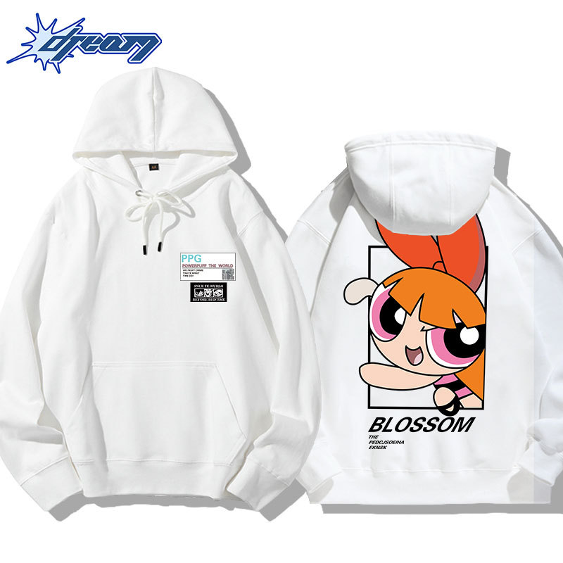 飛天小女警聯名衛衣2024秋冬新款親子情侶裝薄絨款連帽衛衣