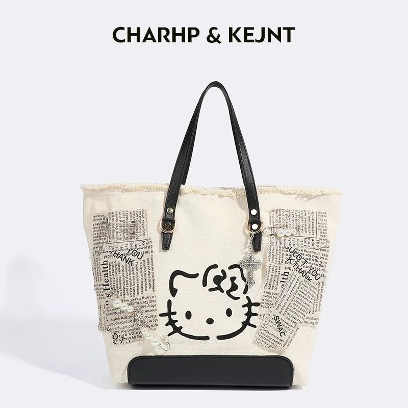 STARRY&DREAM正品大容量帆布包kitty貓辣妹刺繡通勤包托特包單肩包