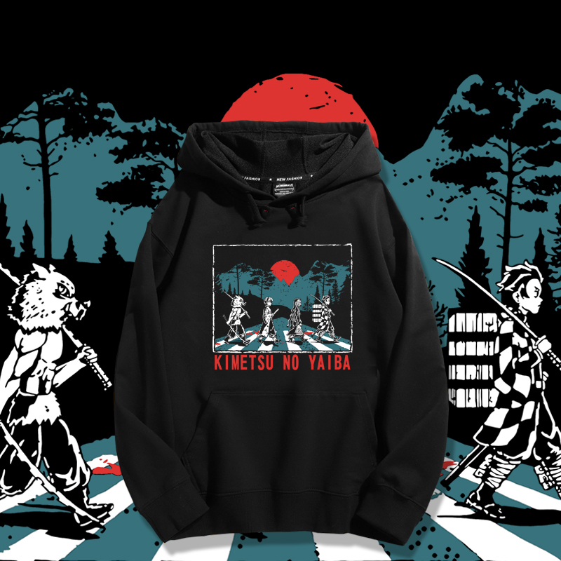 鬼滅之刃聯名衛衣2023秋冬新款親子情侶裝薄絨款連帽衛衣