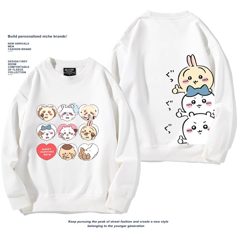 Chiikawa聯名衛衣2024秋冬新款親子情侶裝薄絨款連帽衛衣