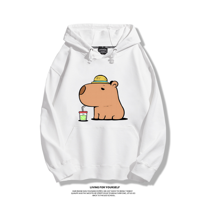 卡皮巴拉可愛水豚君2023秋冬新款親子情侶裝薄絨款連帽衛衣