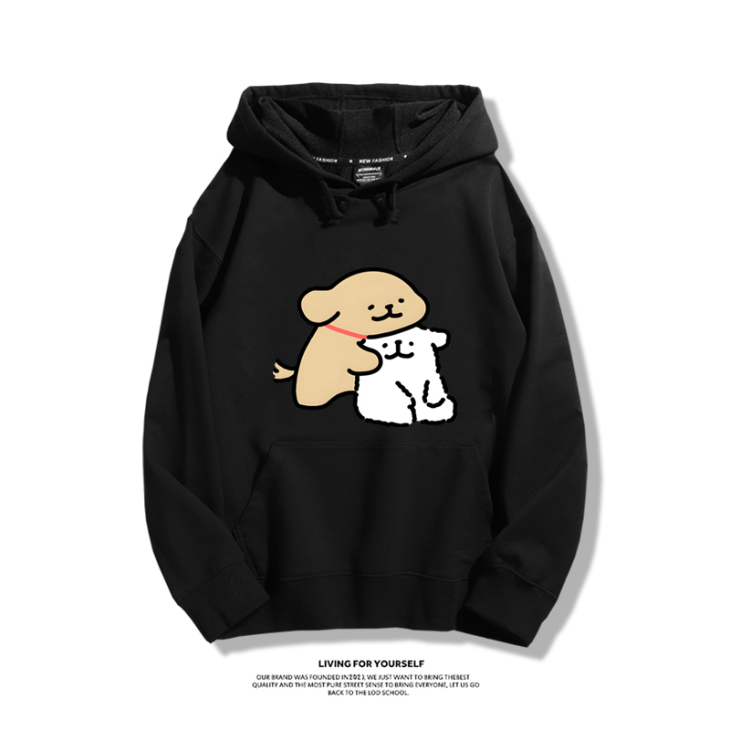 線條小狗聯名衛衣2023秋冬新款親子情侶裝薄絨款連帽衛衣