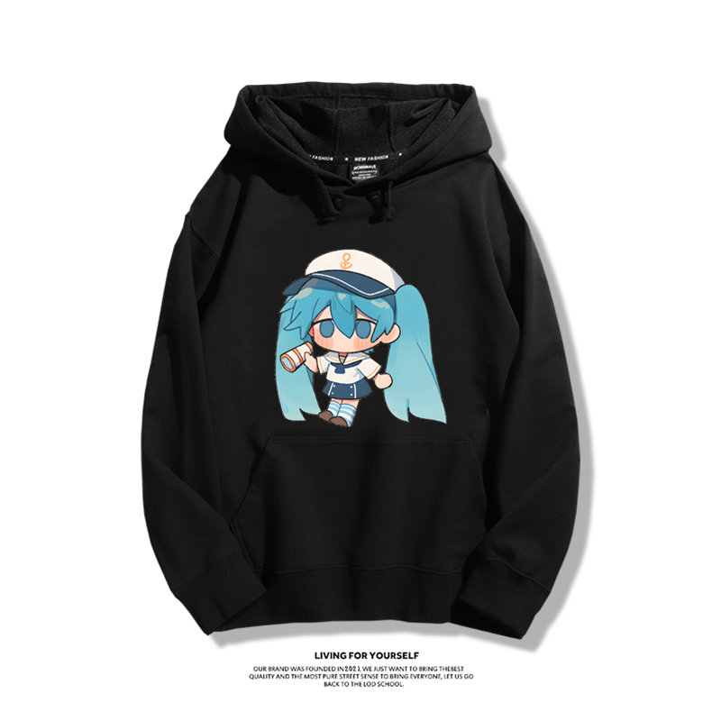 日系Q版初音未來聯名衛衣2023秋冬新款親子情侶裝薄絨款連帽衛衣