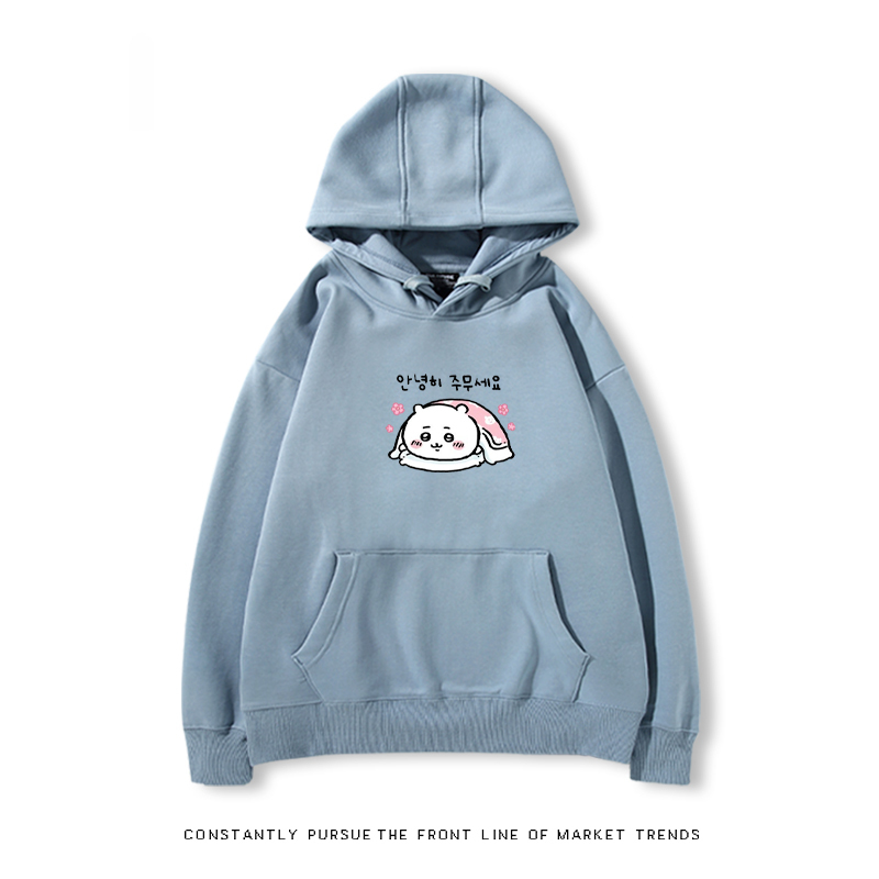 Chiikawa聯名衛衣2024秋冬新款親子情侶裝薄絨款連帽衛衣