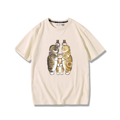 擠地鐵貓咪2024親子情侶男女同款 純棉T恤