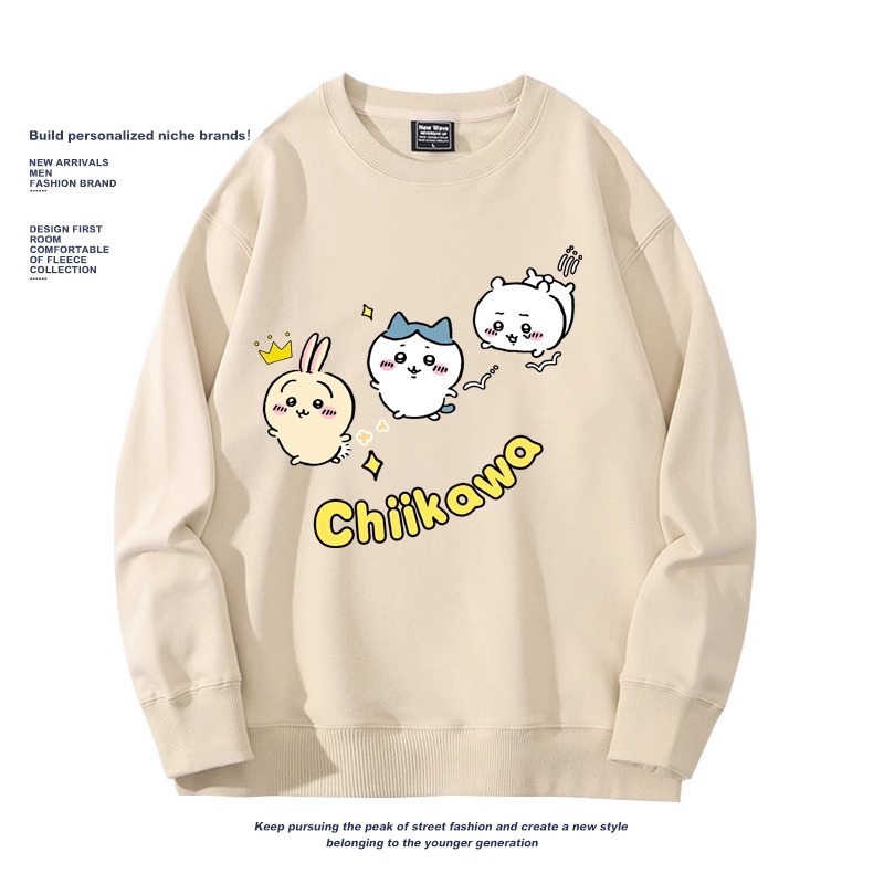 Chiikawa聯名衛衣2024秋冬新款親子情侶裝薄絨款連帽衛衣