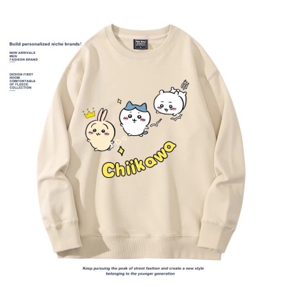 Chiikawa聯名衛衣2024秋冬新款親子情侶裝薄絨款連帽衛衣