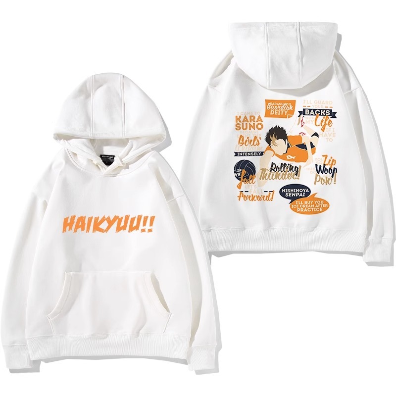 排球少年聯名衛衣2024秋冬新款親子情侶裝薄絨款連帽衛衣