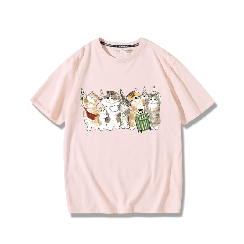擠地鐵貓咪2024親子情侶男女同款 純棉T恤