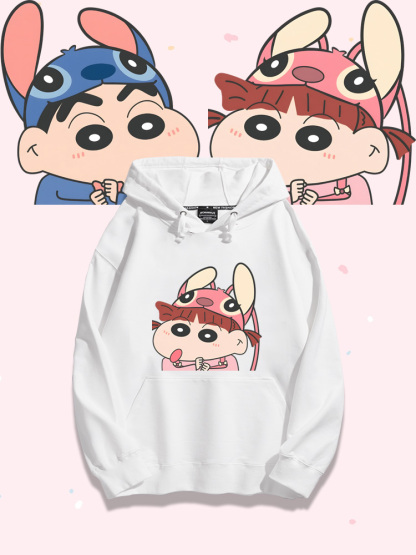 蠟筆小新聯名衛衣2023秋冬新款親子情侶裝薄絨款連帽衛衣