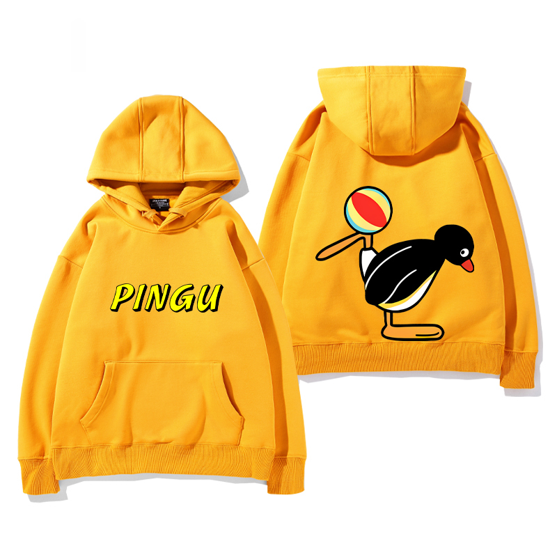 企鵝家族PINGU 聯名衛衣2024秋冬新款親子情侶裝薄絨款連帽衛衣