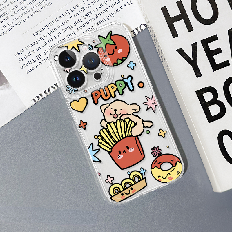 蘋果 系列線條小狗 彩色透明防摔軟殼