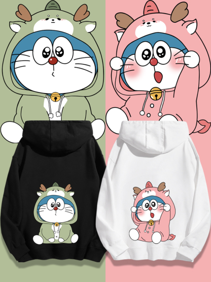 Q版龍年叮噹貓聯名衛衣2024秋冬新款親子情侶裝薄絨款連帽衛衣