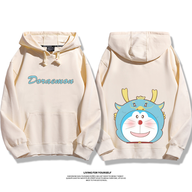 叮當貓聯名龍年衛衣2024秋冬新款親子情侶裝薄絨款連帽衛衣