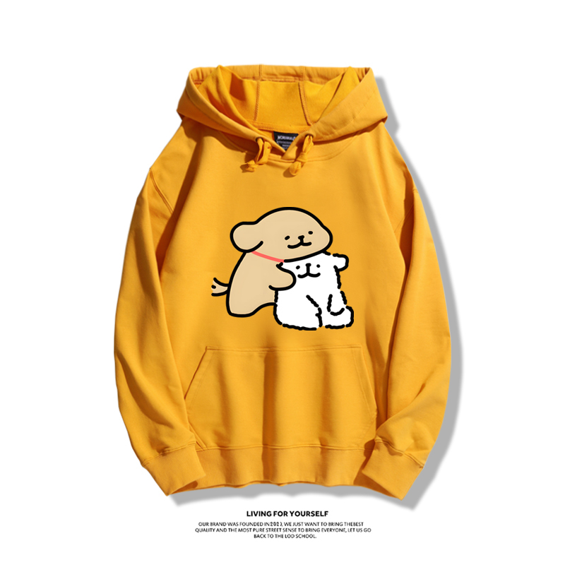 線條小狗聯名衛衣2023秋冬新款親子情侶裝薄絨款連帽衛衣