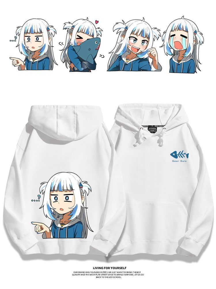 Gawr Gura聯名衛衣2023秋冬新款親子情侶裝薄絨款連帽衛衣