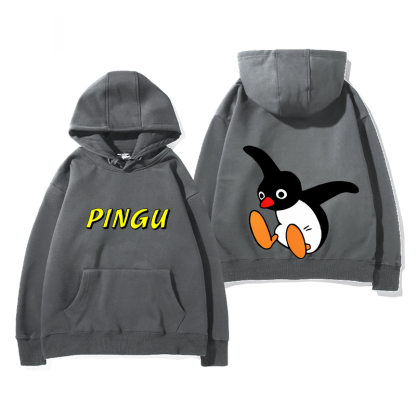 企鵝家族PINGU 聯名衛衣2024秋冬新款親子情侶裝薄絨款連帽衛衣