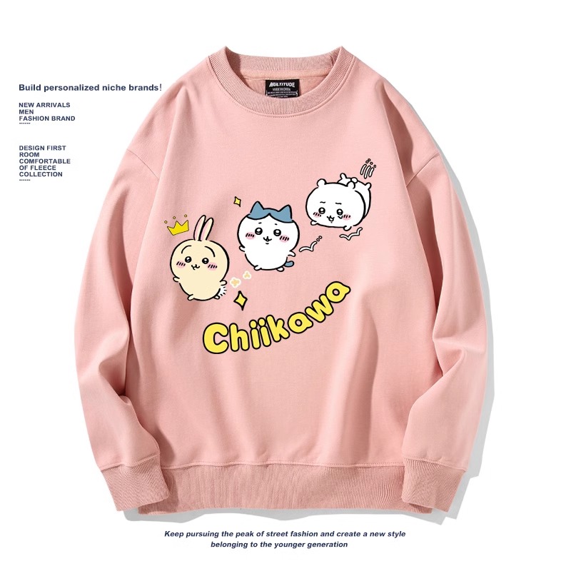 Chiikawa聯名衛衣2024秋冬新款親子情侶裝薄絨款連帽衛衣