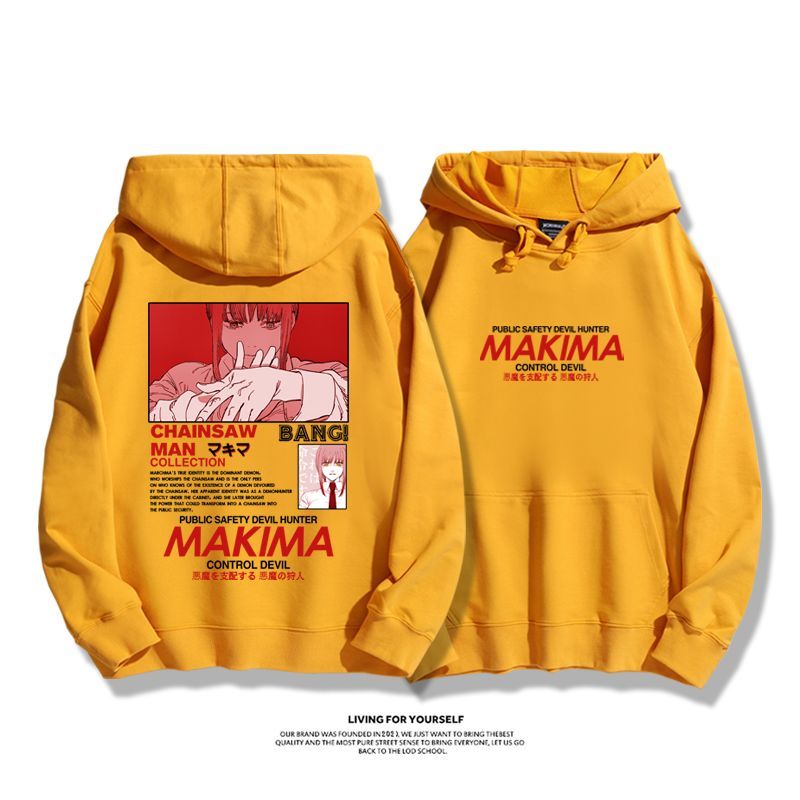 鏈鋸人瑪奇瑪聯名衛衣2023秋冬新款親子情侶裝薄絨款連帽衛衣