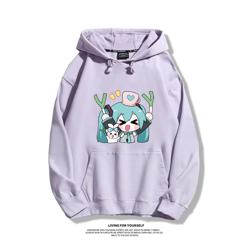 初音未來聯名衛衣2024秋冬新款親子情侶裝薄絨款連帽衛衣