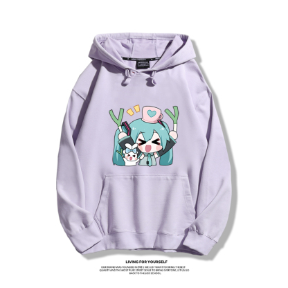 初音未來聯名衛衣2024秋冬新款親子情侶裝薄絨款連帽衛衣