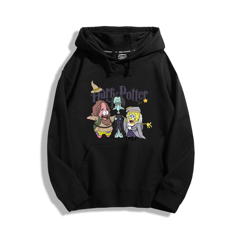 海綿寶寶聯名哈利波特2023秋冬新款親子情侶裝薄絨款連帽衛衣