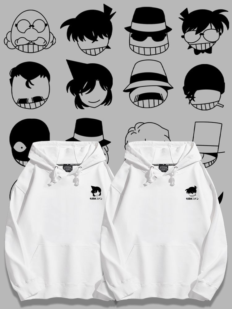 名偵探柯南聯名衛衣2023秋冬新款親子情侶裝薄絨款連帽衛衣