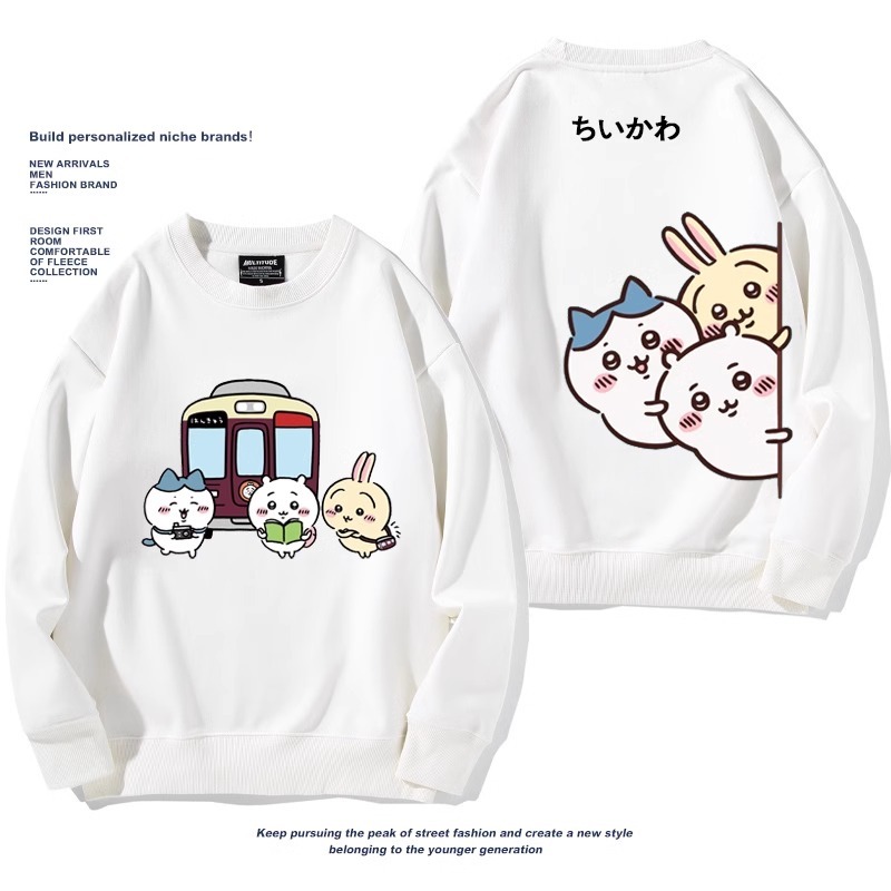 Chiikawa聯名衛衣2024秋冬新款親子情侶裝薄絨款連帽衛衣