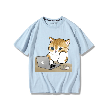 上班族貓咪2024親子情侶男女同款 純棉T恤