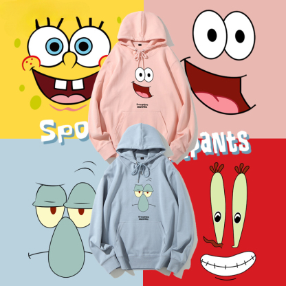 海綿寶寶 聯名衛衣2024秋冬新款親子情侶裝薄絨款連帽衛衣