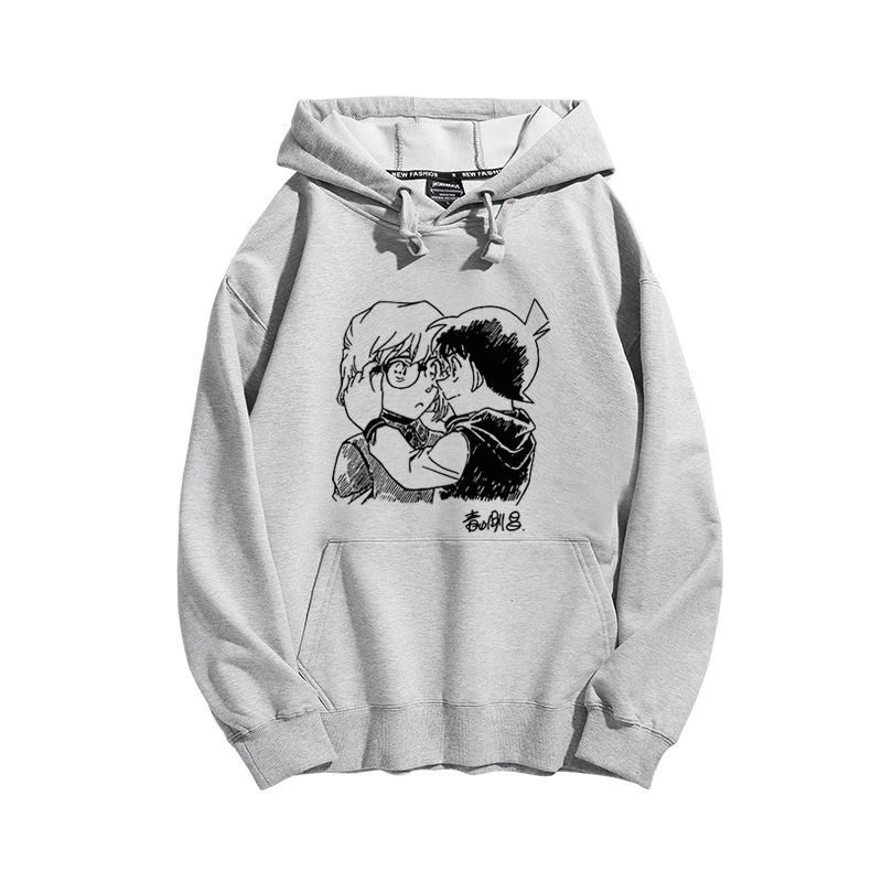 名偵探柯南聯名衛衣2024秋冬新款親子情侶裝薄絨款連帽衛衣