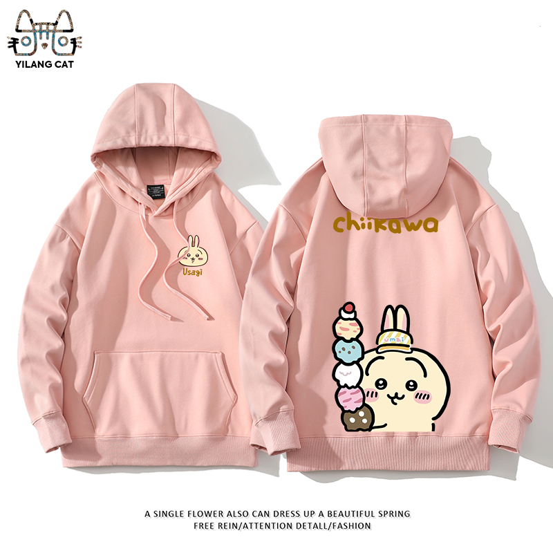 Chiikawa聯名衛衣2024秋冬新款親子情侶裝薄絨款連帽衛衣