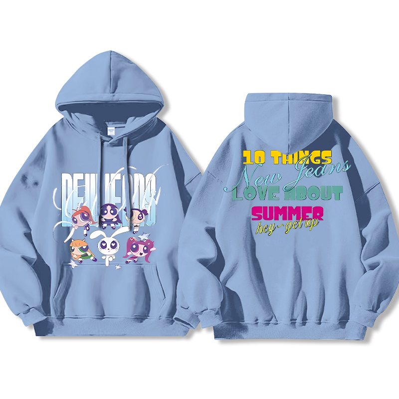 Haerin鯨妹聯名飛天小女警衛衣女衛衣2024秋冬新款親子情侶裝薄絨款連帽衛衣