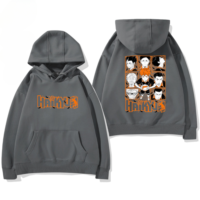 排球少年聯名衛衣2024秋冬新款親子情侶裝薄絨款連帽衛衣