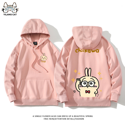 Chiikawa聯名衛衣2024秋冬新款親子情侶裝薄絨款連帽衛衣