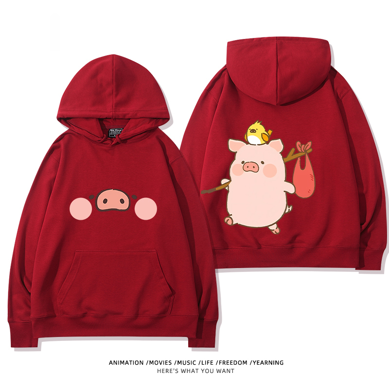 LULU豬 聯名衛衣2024秋冬新款親子情侶裝薄絨款連帽衛衣