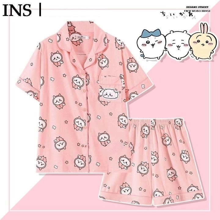 日系吉伊卡哇chiikawa睡衣女短袖T恤夏季純棉可愛烏薩奇家居服