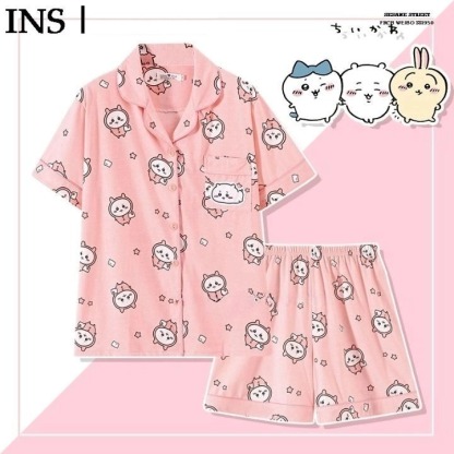 日系吉伊卡哇chiikawa睡衣女短袖T恤夏季純棉可愛烏薩奇家居服