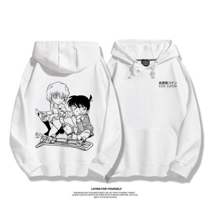 名偵探柯南聯名衛衣2023秋冬新款親子情侶裝薄絨款連帽衛衣