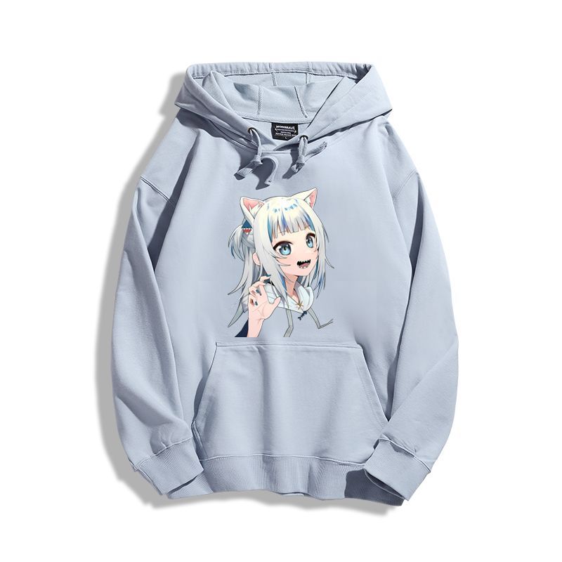 Gawr Gura聯名衛衣2023秋冬新款親子情侶裝薄絨款連帽衛衣