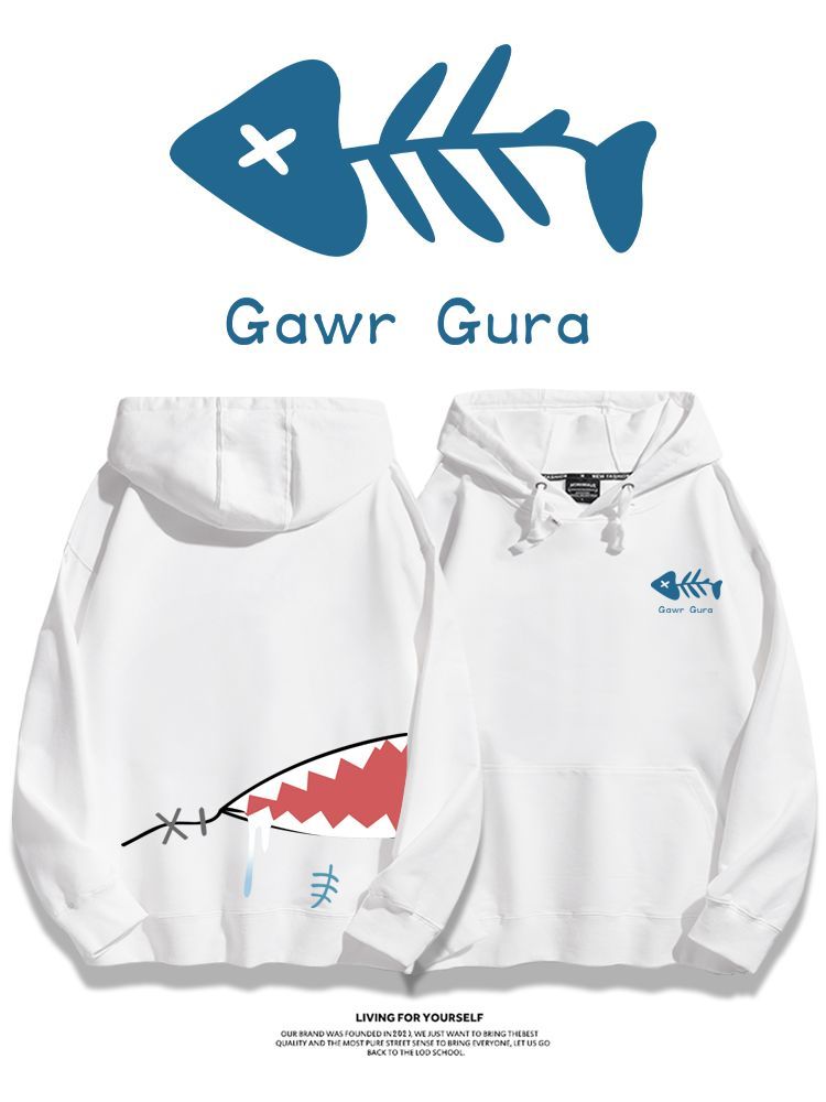 Gawr Gura聯名衛衣2023秋冬新款親子情侶裝薄絨款連帽衛衣