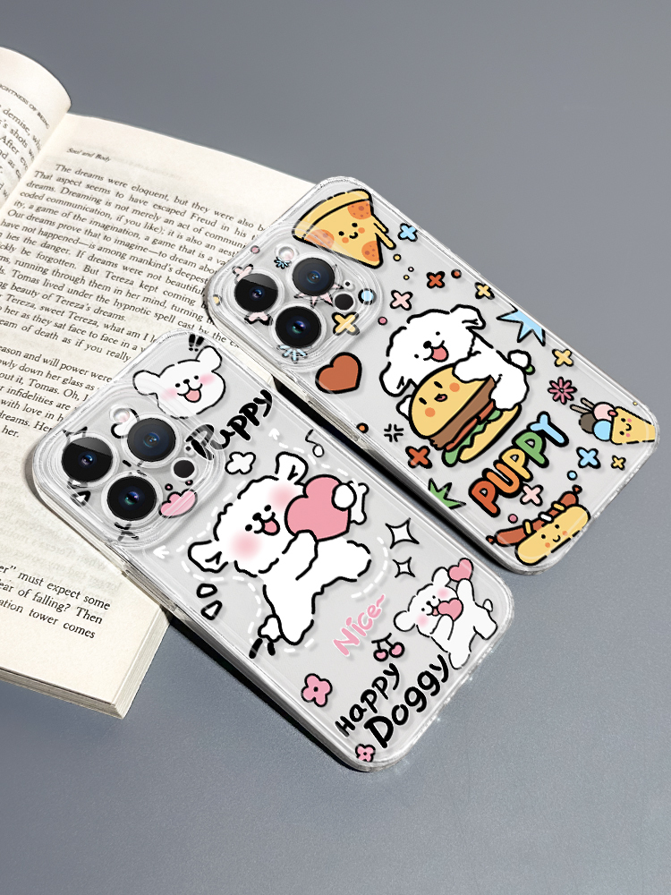 蘋果 系列線條小狗 彩色透明防摔軟殼