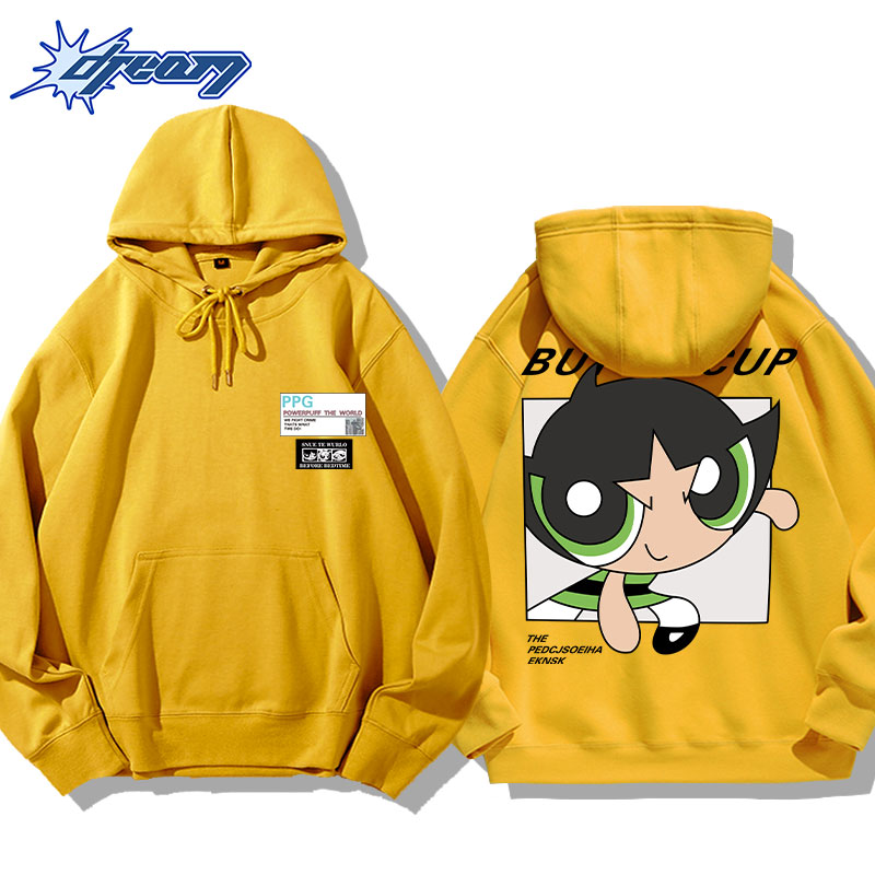 飛天小女警聯名衛衣2024秋冬新款親子情侶裝薄絨款連帽衛衣