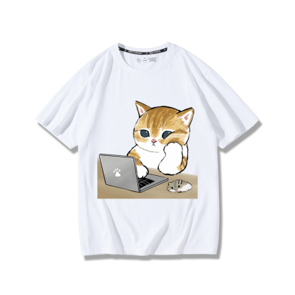 上班族貓咪2024親子情侶男女同款 純棉T恤