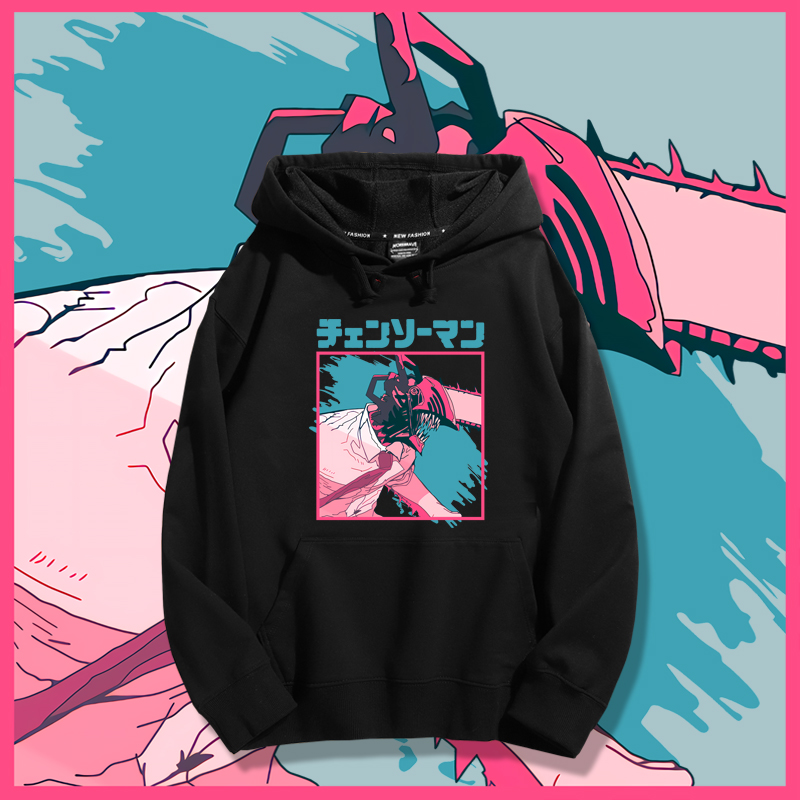 鏈鋸人聯名衛衣2023秋冬新款親子情侶裝薄絨款連帽衛衣